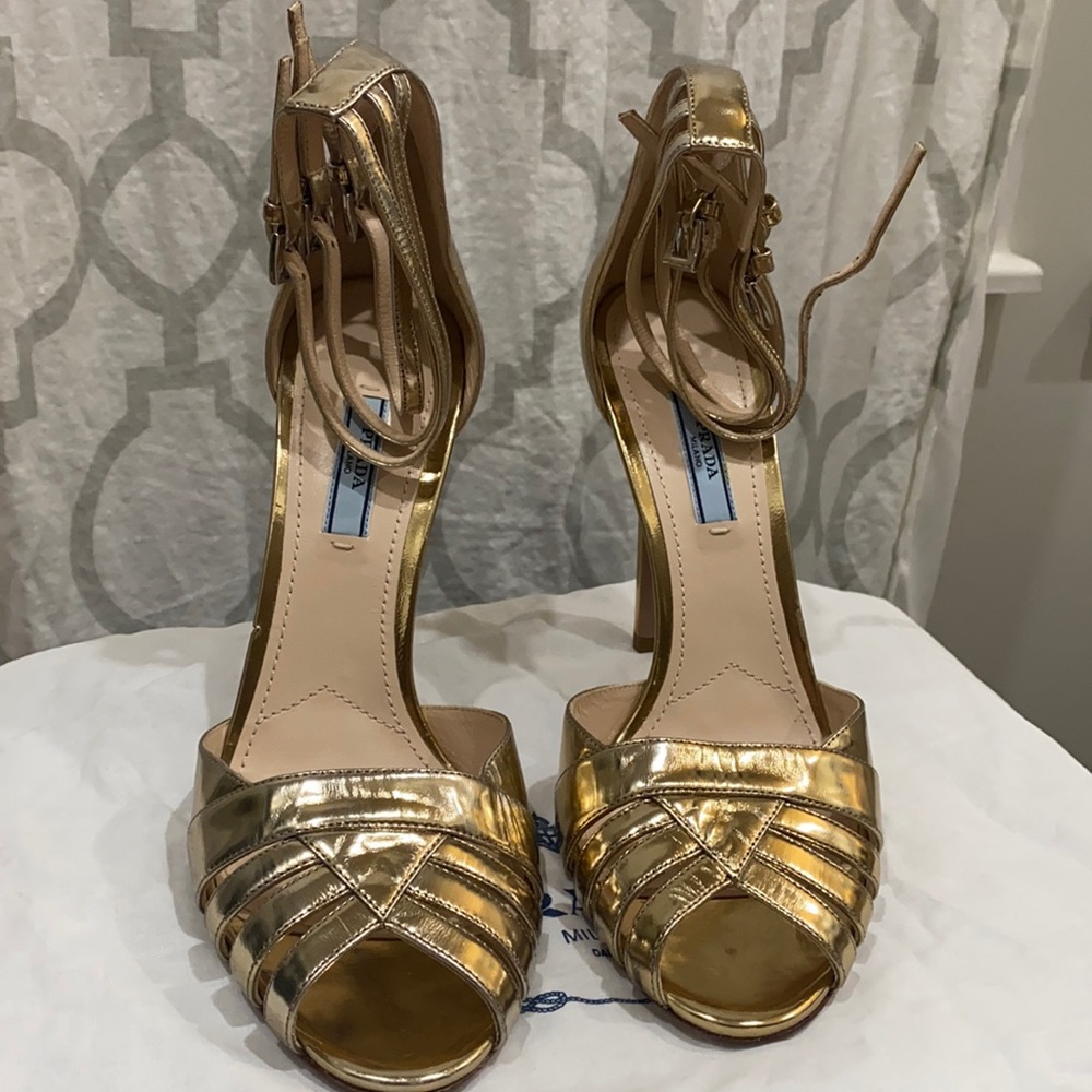 Prada Metallic Gold Sandals